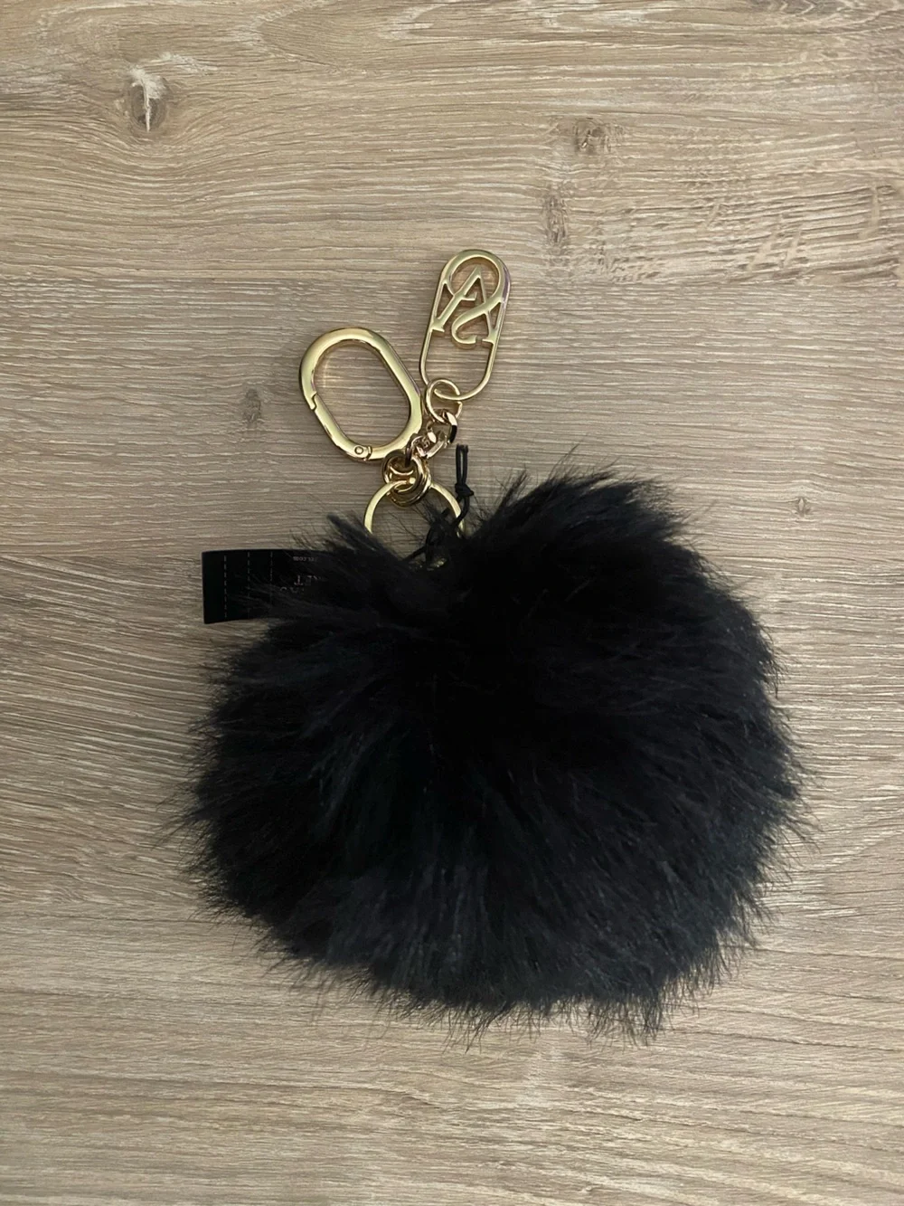 Victoria's Secret Black Fur Pom Pom Keychain with Gold Hardware